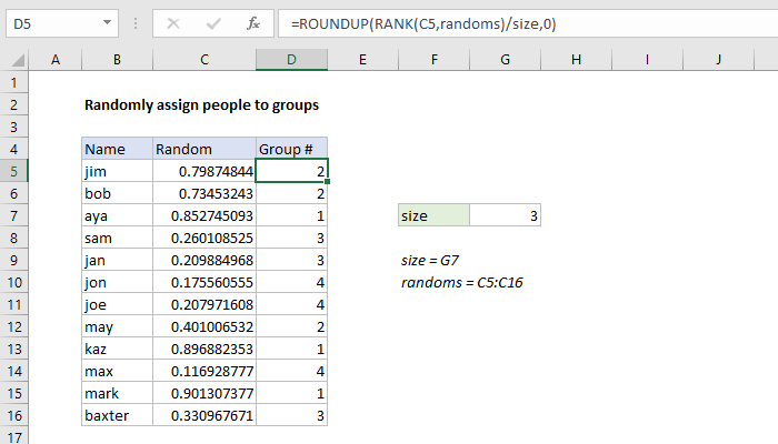 random group assignment in excel